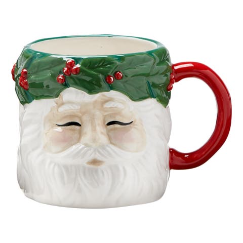 Vintage Santa Wreath Ceramic Mug Christmas Drinkware 18oz