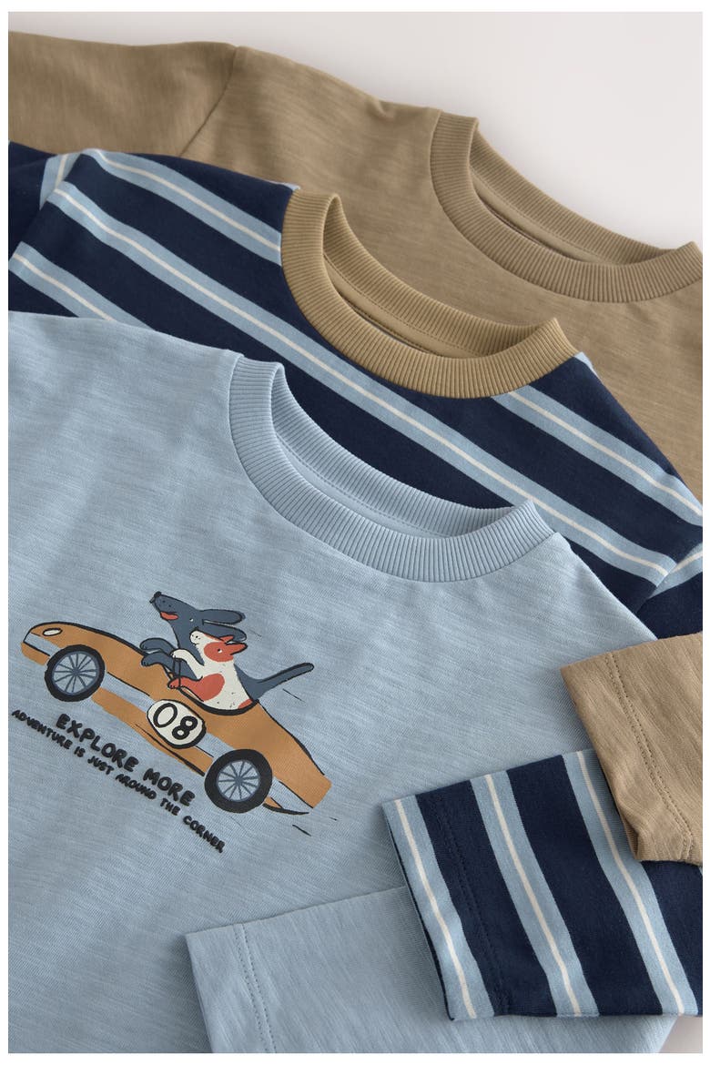 Kids' Pack of 3 Assorted Long Sleeve Cotton Graphic T-Shirts, Alternate, color, BLUE/ NEUTRAL MULTI