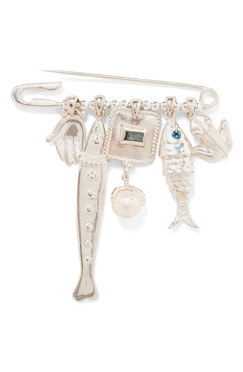 Chan Luu Charm Safety Pin Brooch, Main, color, Silver