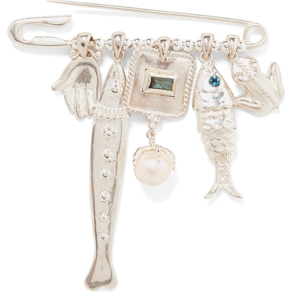 Chan Luu Charm Safety Pin Brooch In Silver