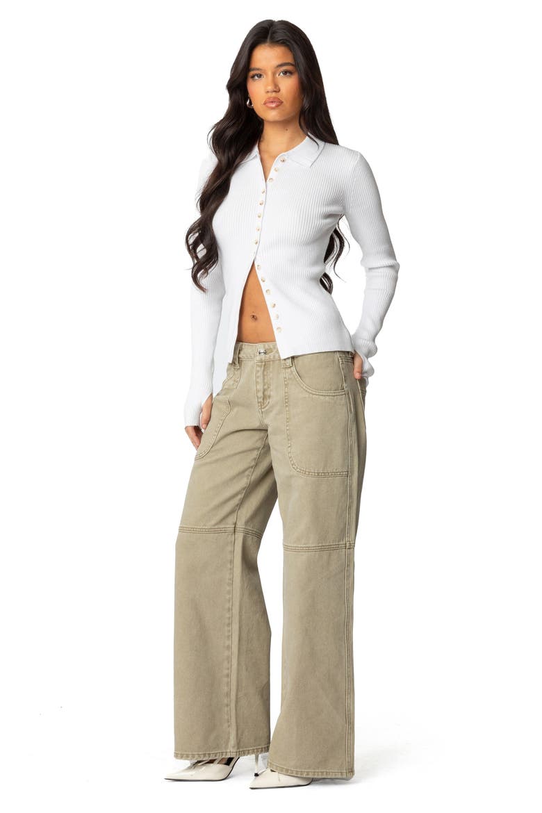 Mirielle Collar Rib Cardigan, Alternate, color, WHITE