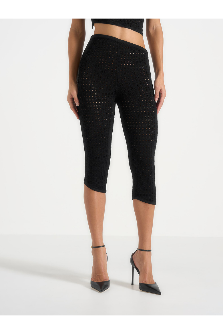 Aimee Pointelle Asymmetric Capri Leggings, Alternate, color, Black