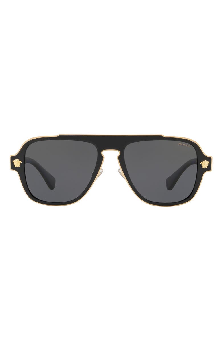 Versace 56mm Polarized Aviator Sunglasses, Main, color,