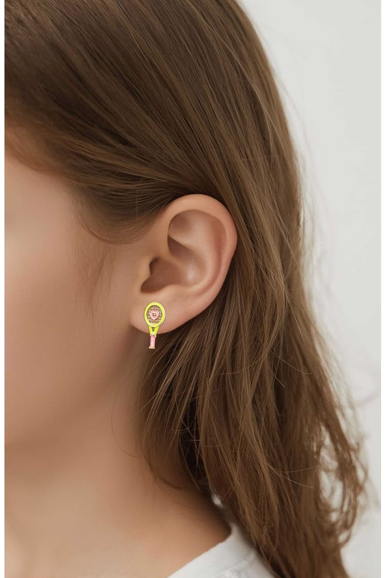 Kids' Tennis Racket Stud Earrings, Alternate, color, PINK/ GREEN