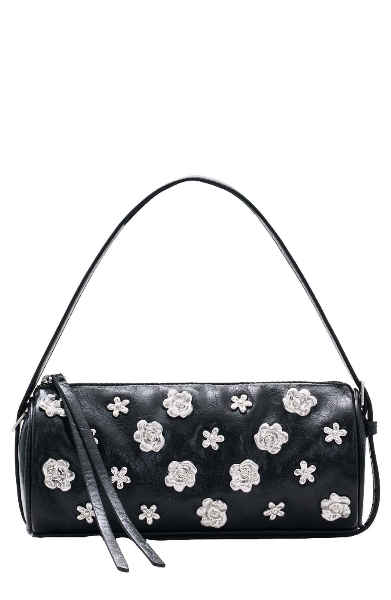 Small Faux Leather Shoulder Bag, Main, color, BLACK