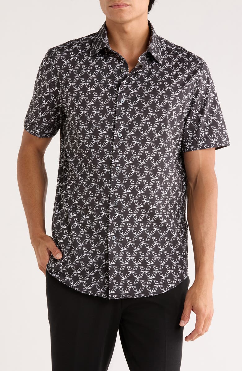 Bugatchi Stretch Cotton Button-Up Shirt, Main, color, Black