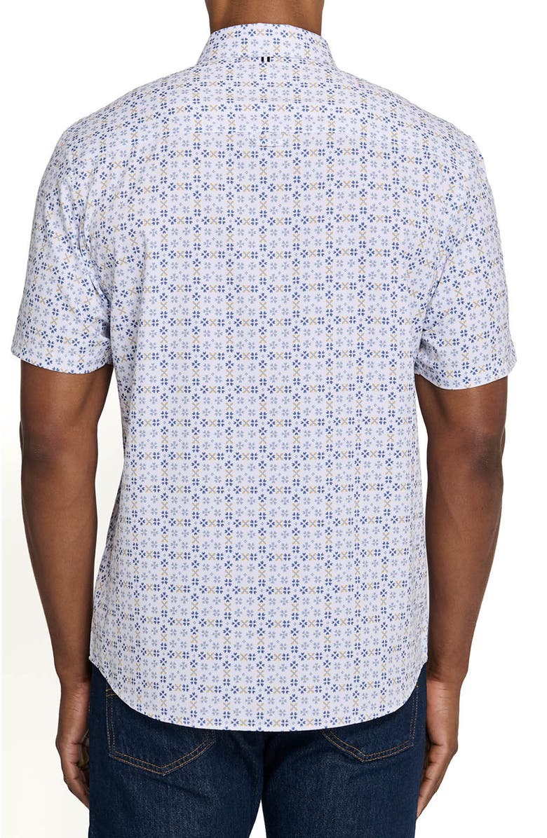 Brooklyn Brigade Park Slope Petals Short Sleeve Button Down Performance Shirt, Alternate, color, White/Blue