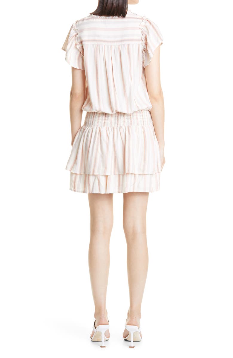 PAIGE Cristina Ruffle Smocked Minidress, Alternate, color, Ecru Multi