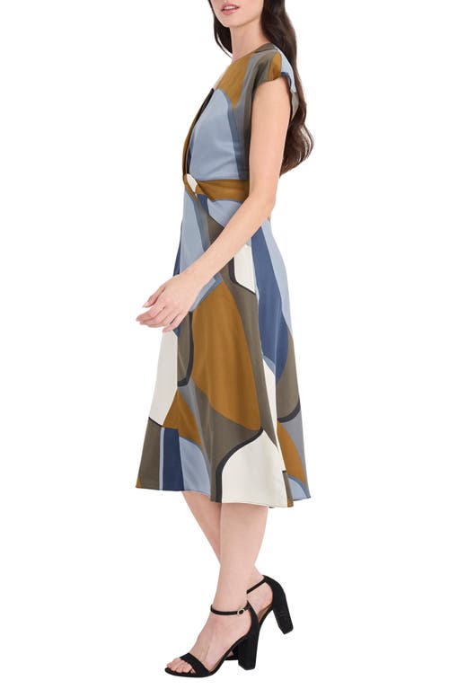 Maggy London Abstract Print Twist Detail Midi Dress In Blue