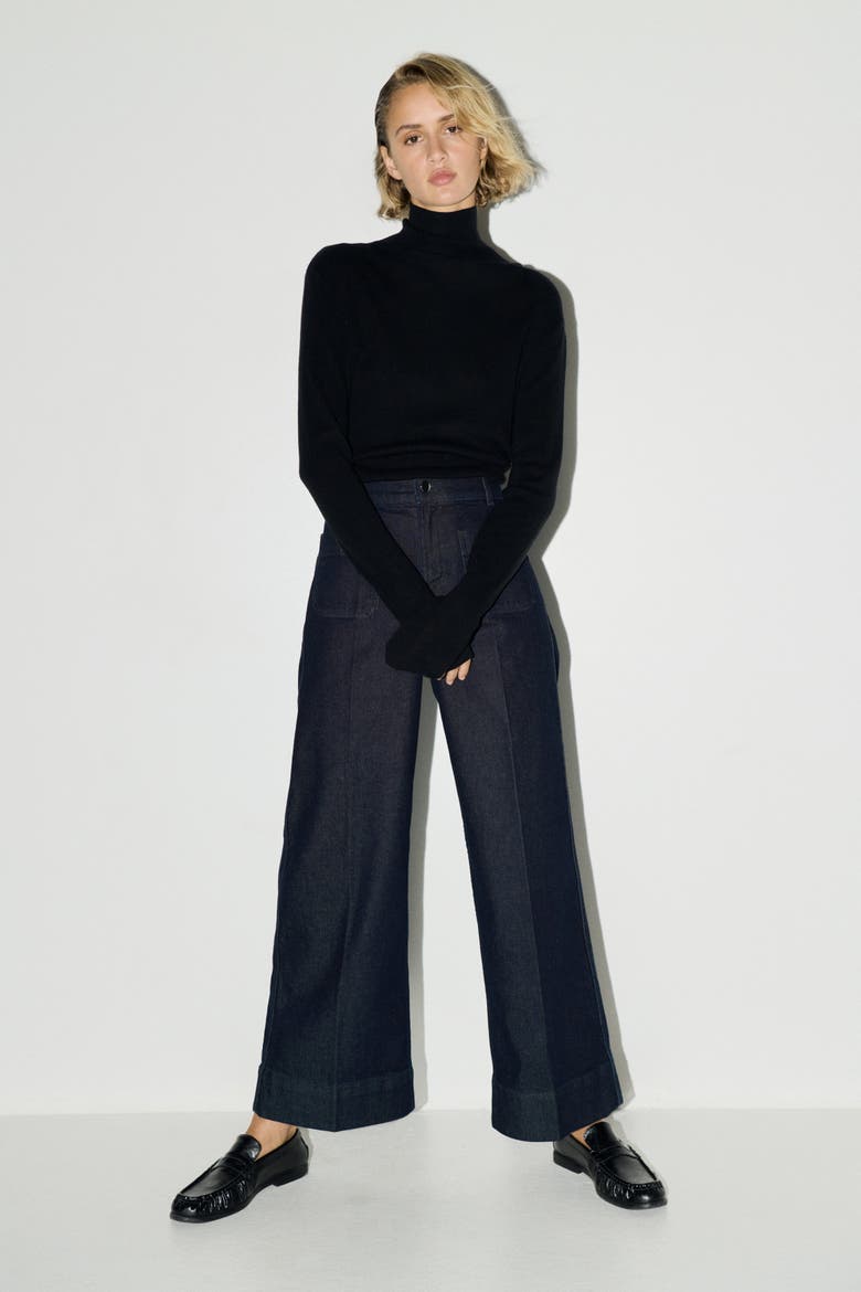 Wide High Ankle Jeans, Main, color, Dark denim blue
