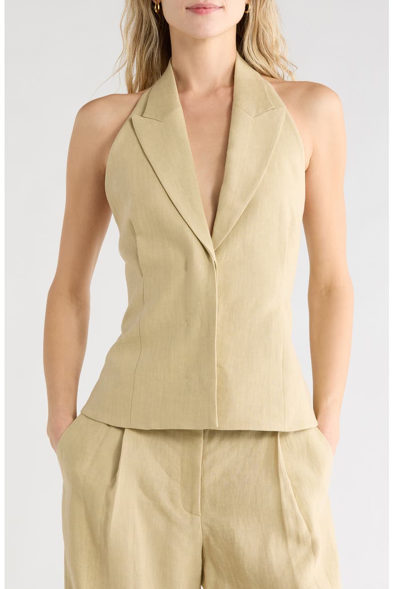 Kaitlyn Halter Neck Linen Vest, Main, color, SAFARI
