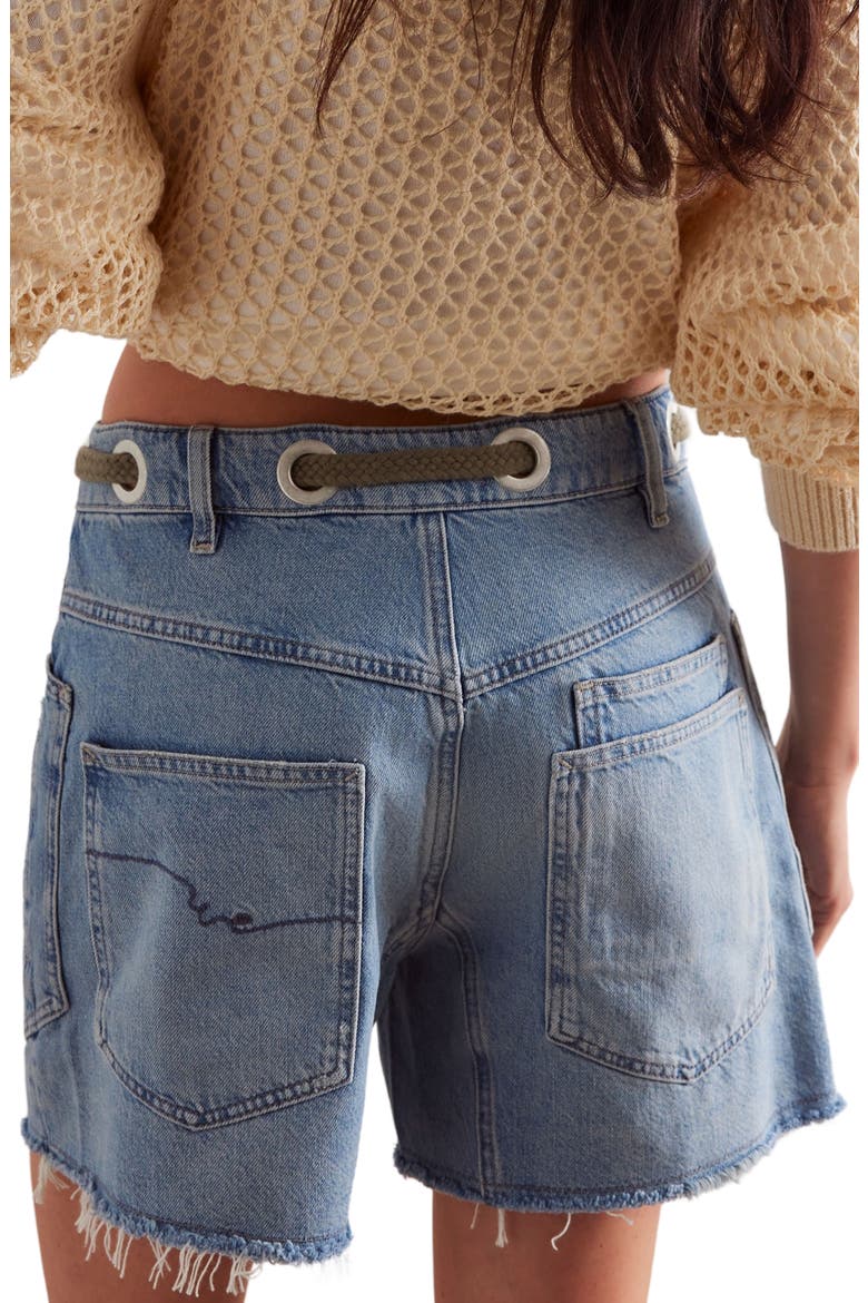 Moxie Distressed High Waist Denim Cutoff Shorts, Alternate, color, TRUEST BLUE