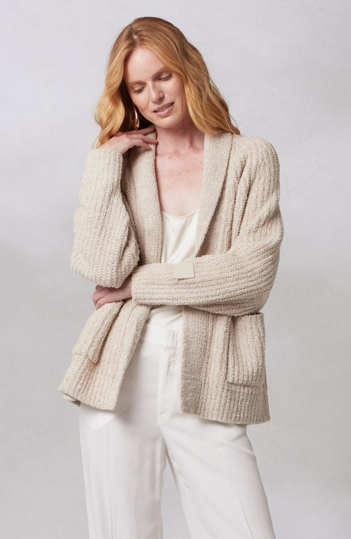 Kashwere Apparel Easy Cardigan Chenilla Classic In Wheat Linen
