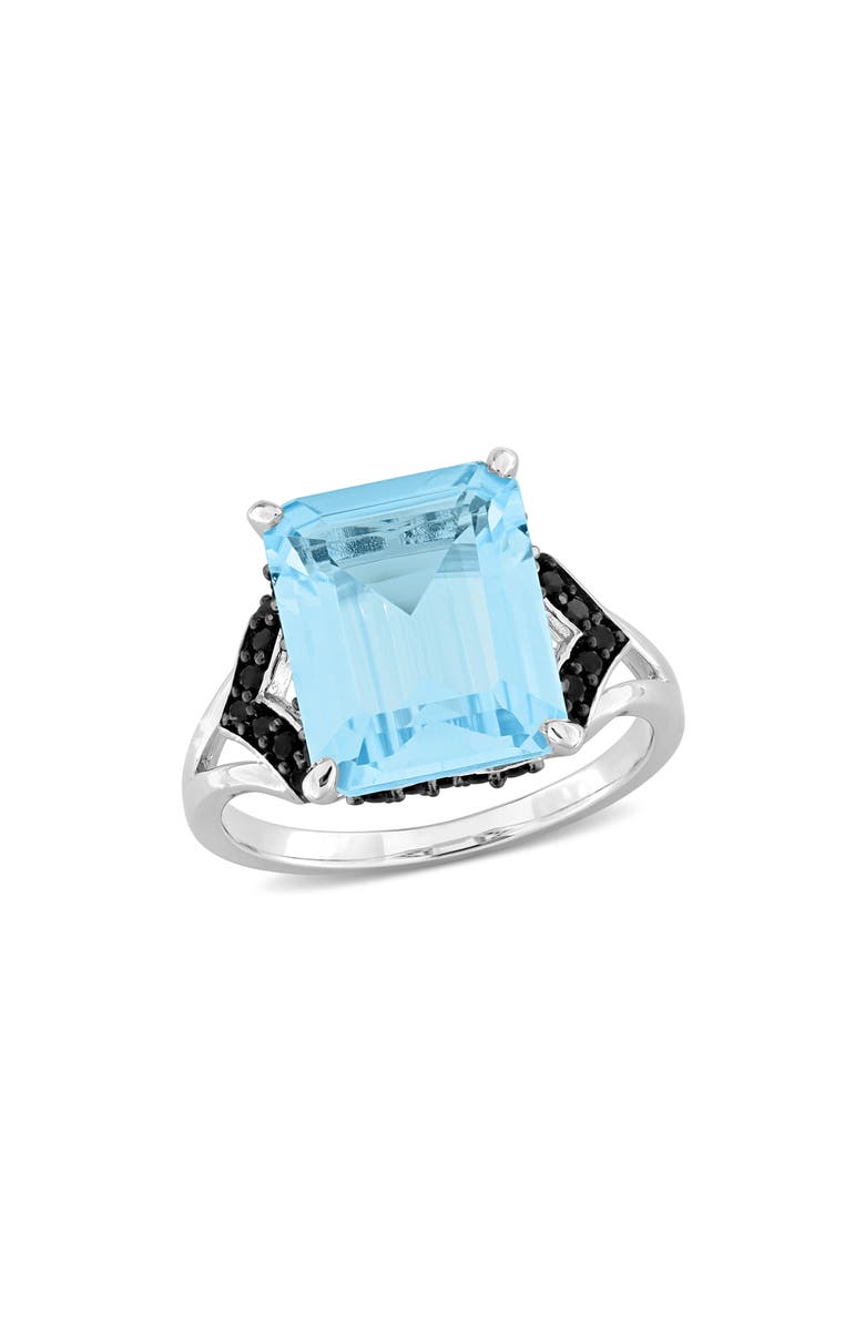 DELMAR Sterling Silver Sky Blue Topaz & Black Sapphire Ring, Main, color, Blue