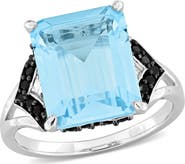 DELMAR Sterling Silver Sky Blue Topaz & Black Sapphire Ring