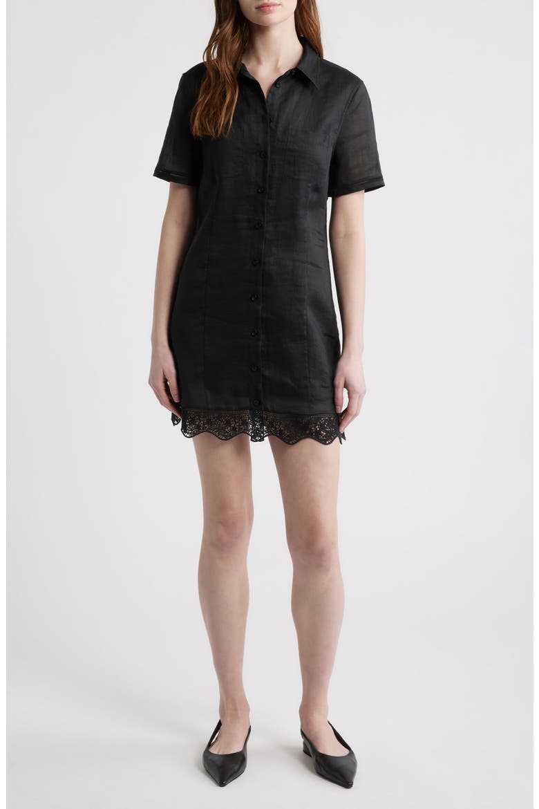 The Embroidered Seaside Ramie Button-Up Minidress, Main, color, BLACK
