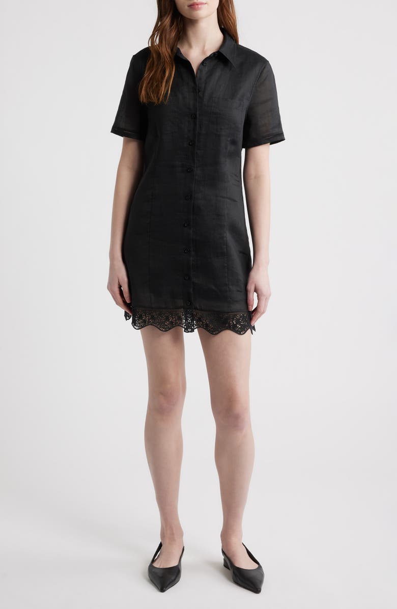 FRAME The Embroidered Seaside Ramie Button-Up Minidress, Main, color, Black