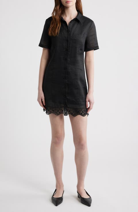 The Embroidered Seaside Ramie Button-Up Minidress
