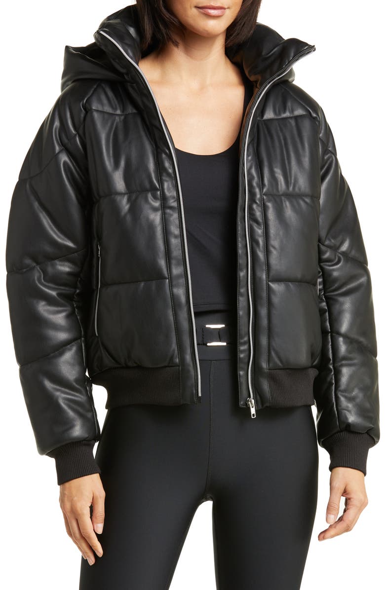 Alo Boss Faux Leather Puffer Coat, Main, color, 