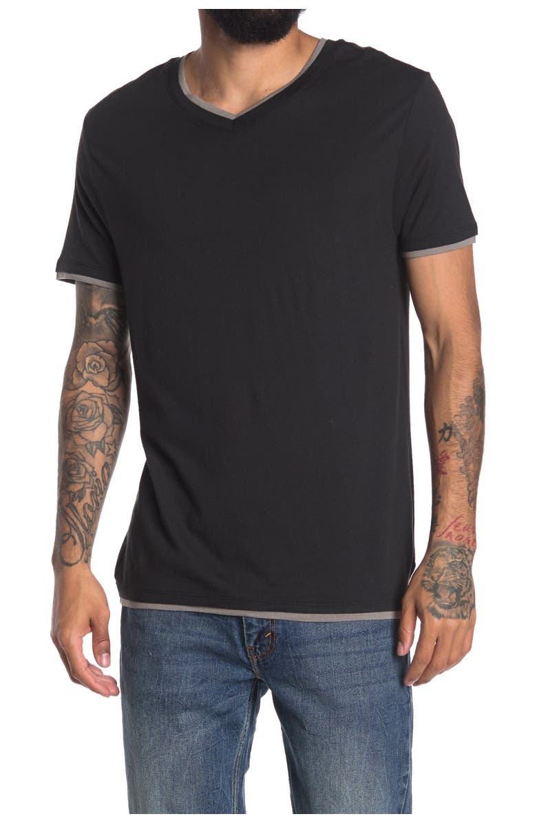 Alternative Layered Knit V-Neck T-Shirt, Main, color, 