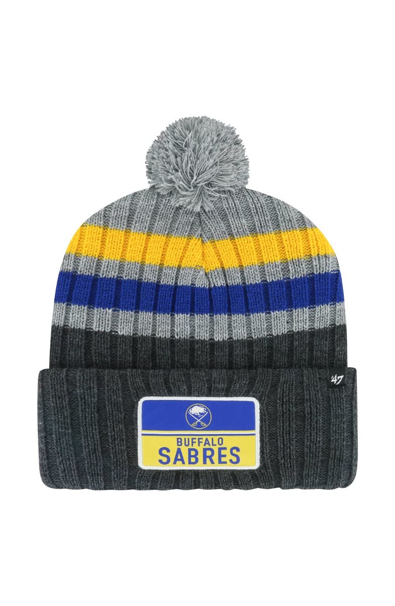 '47 Men's '47 Gray Buffalo Sabres Stack Patch Cuffed Knit Hat with Pom, Main, color, Gray