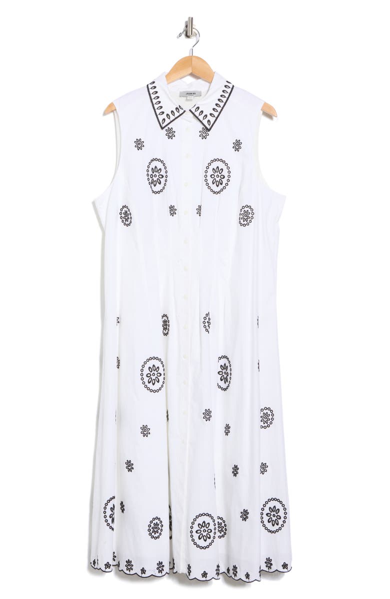 JASON WU Embroidered Eyelet Sleeveless Stretch Cotton Dress, Alternate, color, 
