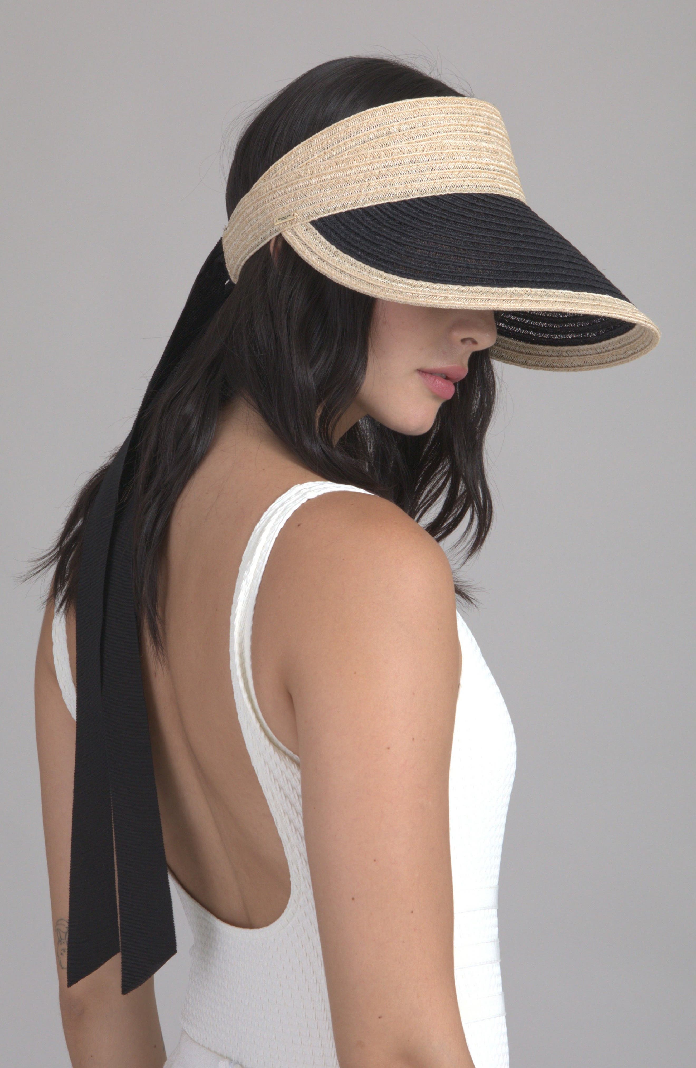 Eugenia Kim Ricky Packable Natural & Black Woven Straw Visor 