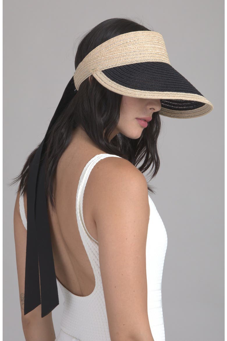 Ricky Packable Natural & Black Woven Straw Visor, Alternate, color, NATURAL/ BLACK