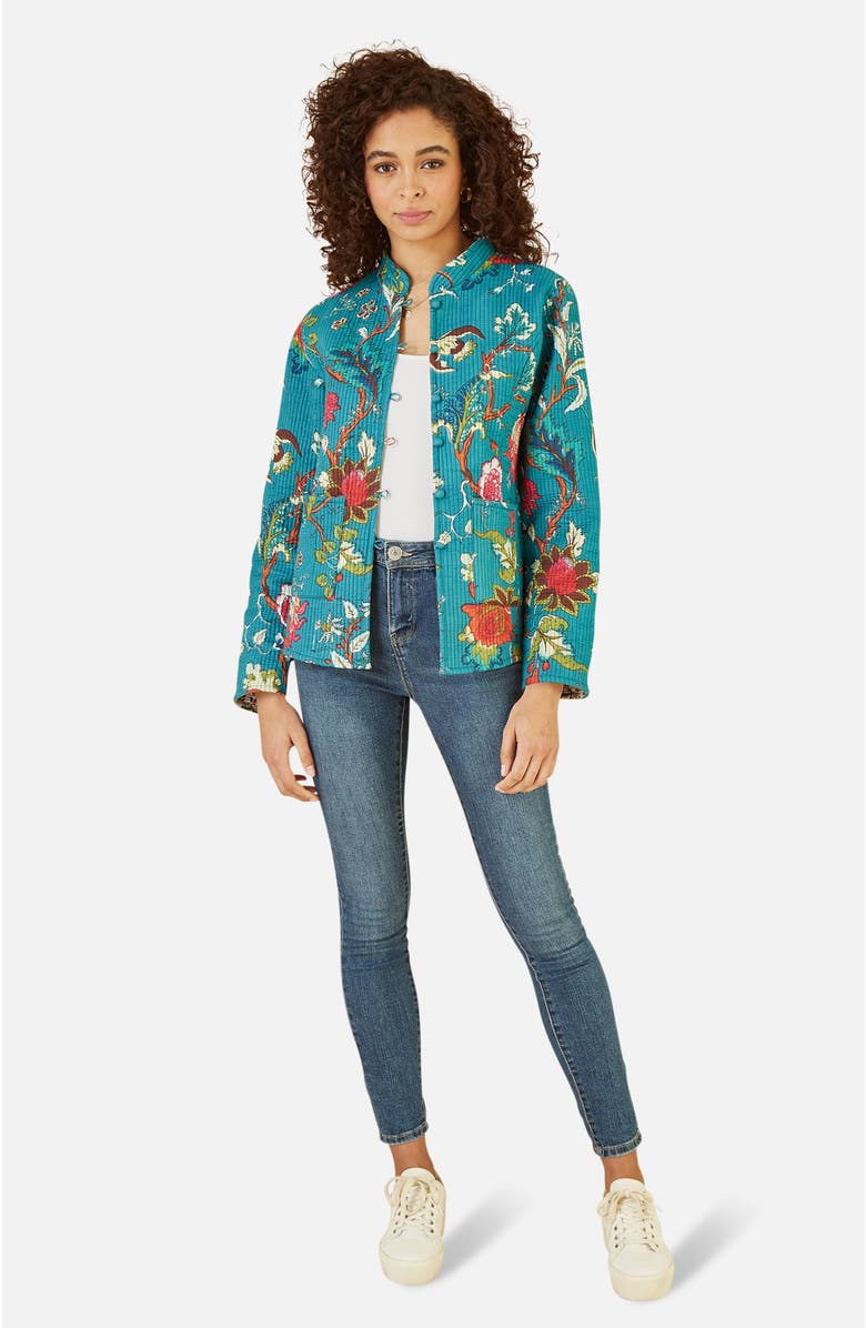 Yumi Floral Reversible Cotton Quilted Jacket, Alternate, color, Teal