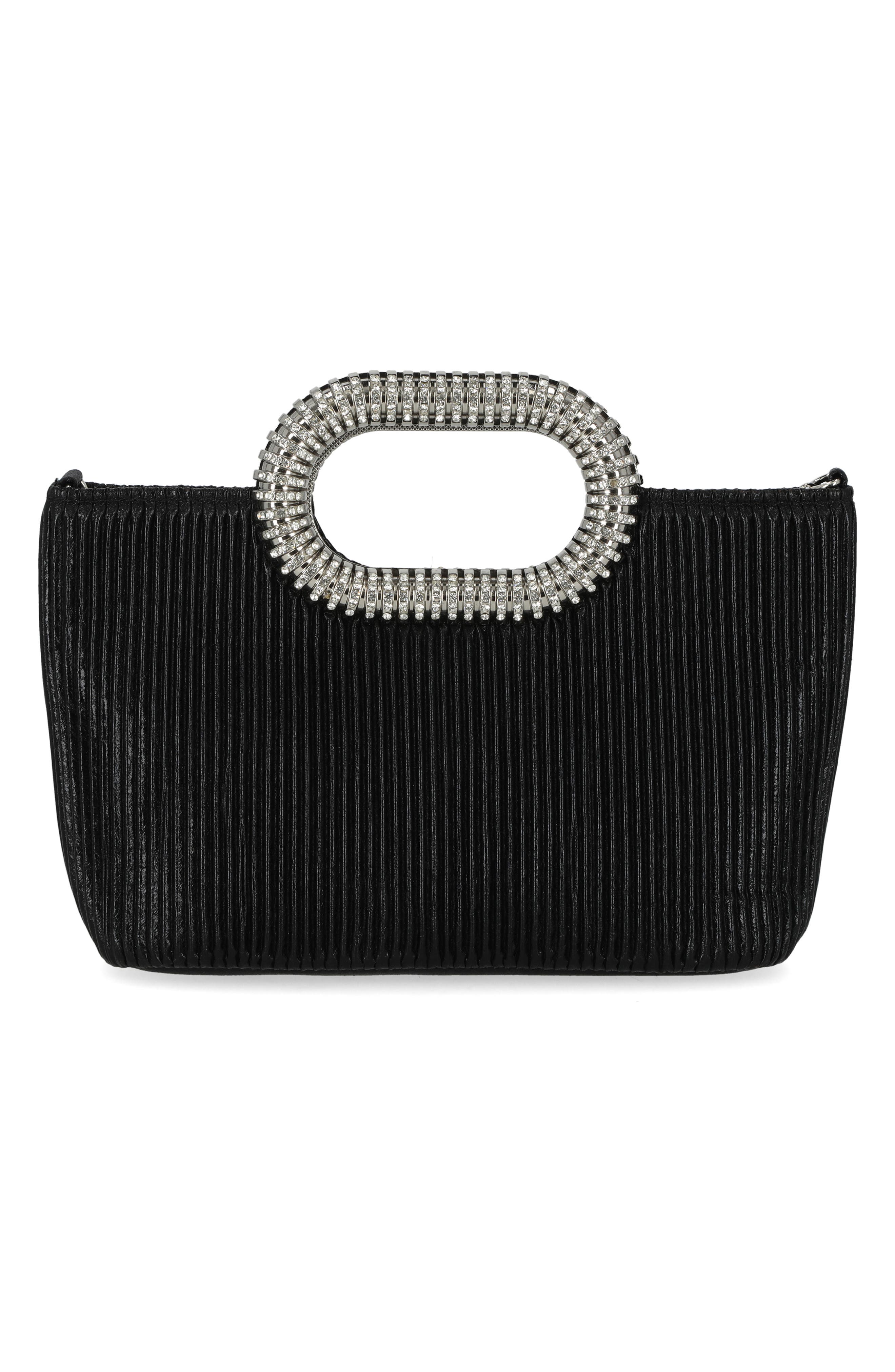 Jessica McClintock Livy Pleated Clutch, Alternate, color, Black