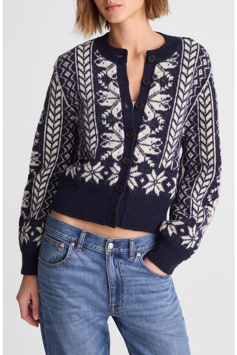 Fair Isle Wool Cardigan Jacket, Main, color, NAVY AND IVORY PATTERN