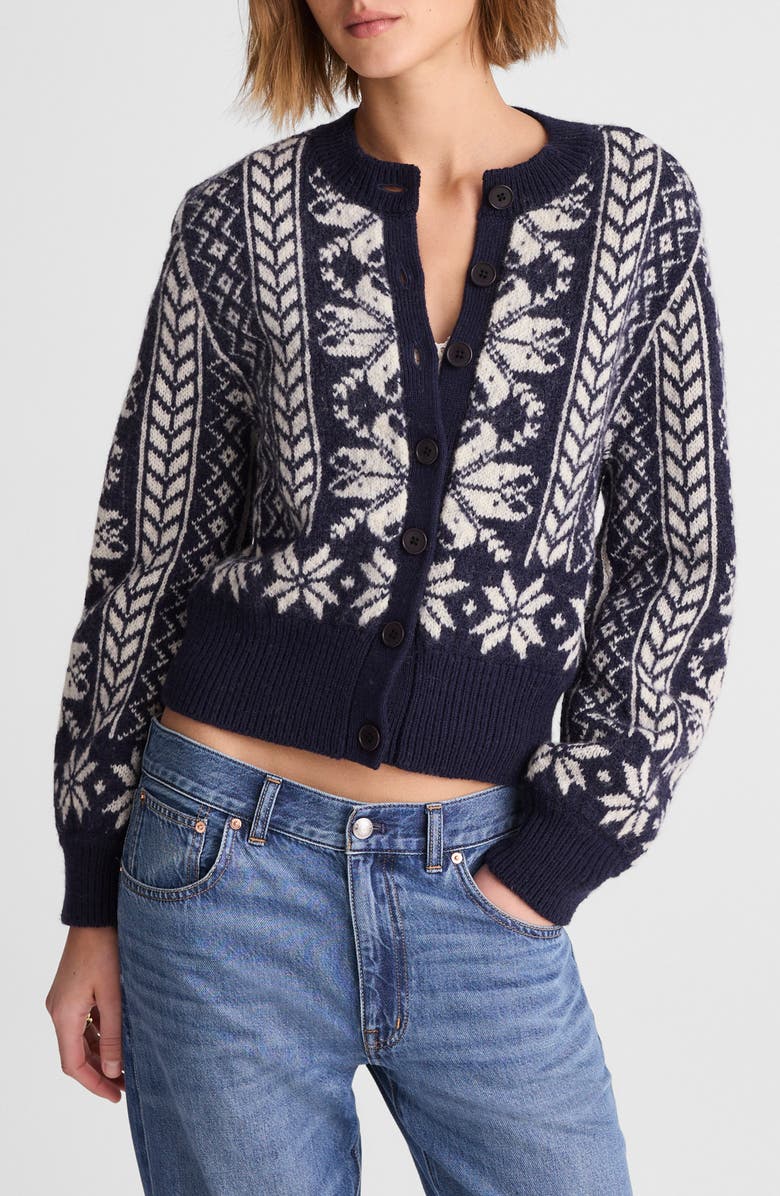 Madewell Fair Isle Wool Cardigan Jacket, Main, color, Navy And Ivory Pattern