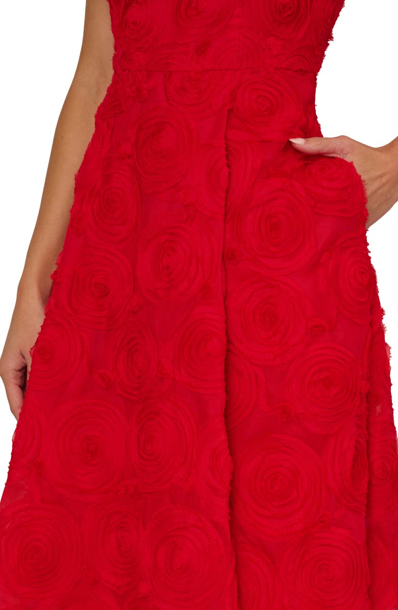 Adrianna Papell Rosette Soutache Lace Cocktail Midi Dress, Alternate, color, Red