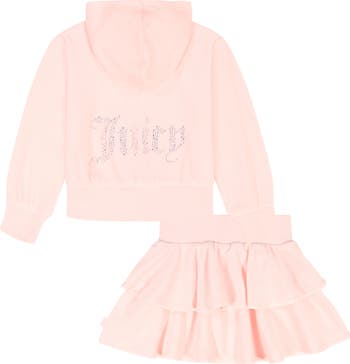Embellished Velour Hoodie & Ruffled Skirt Set