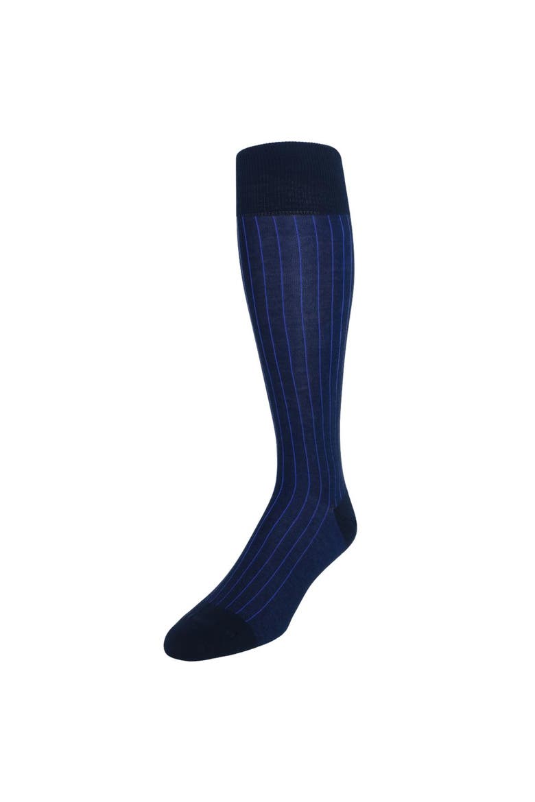 Valentino Vertical Stripe Over the Calf Mercerized Cotton Sock, Main, color, Navy with Royal Blue Stripes