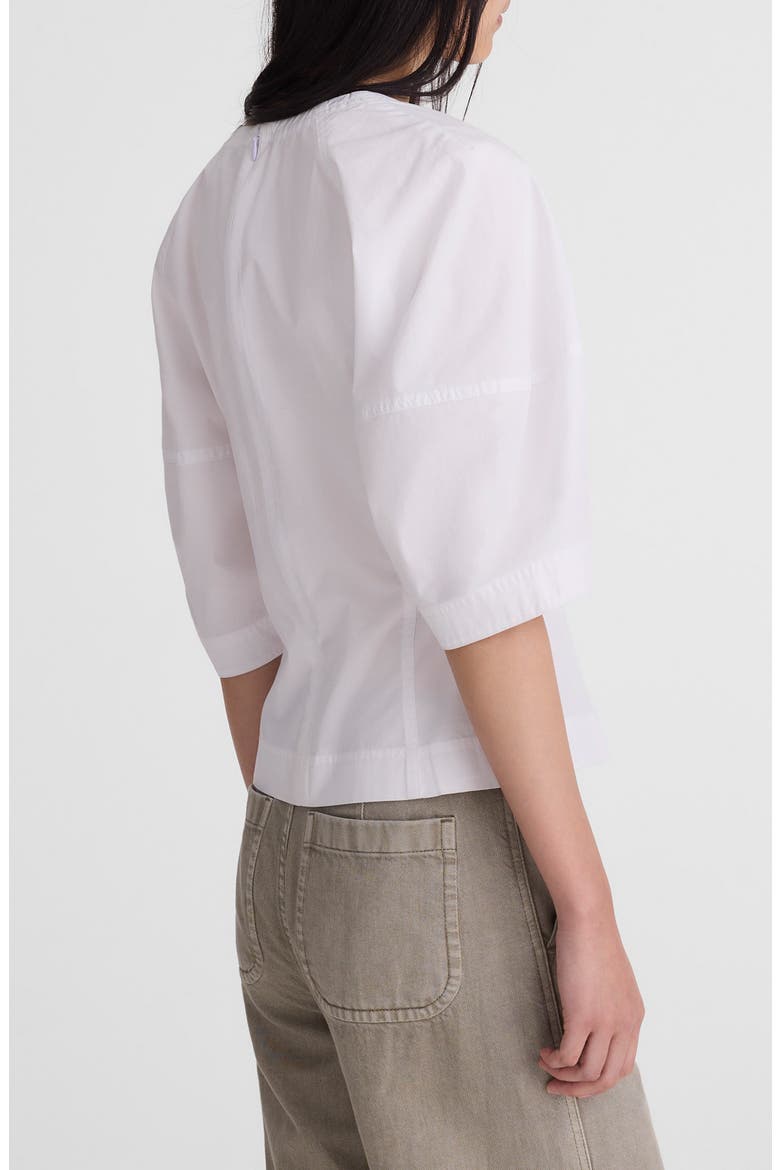 Sculptural V-Neck Cotton Poplin Top, Alternate, color, WHITE