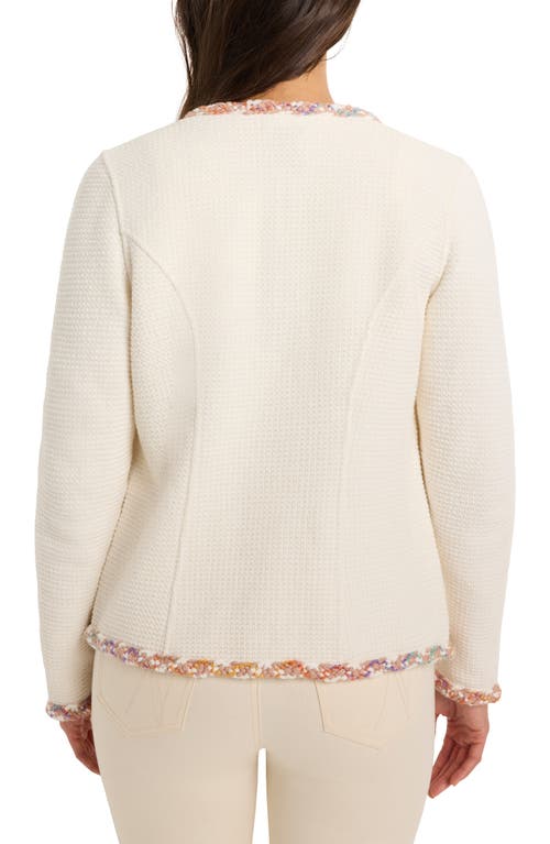 Nic + Zoe Mix Trim Knit Jacket In Cream Multi