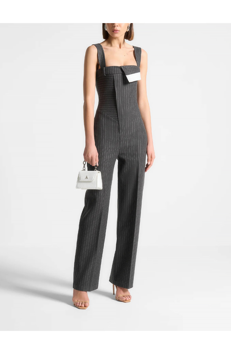 Manière De Voir Camille Tailored Pinstripe Jumpsuit, Alternate, color, Grey