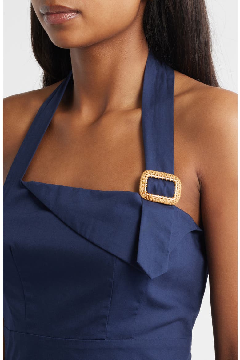 Halter Neck Cotton Midi Dress, Alternate, color, NAVY
