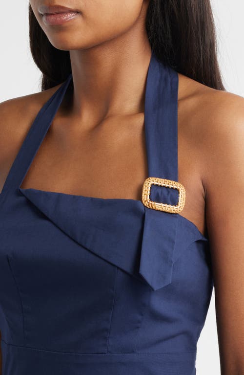 Vince Camuto Halter Neck Cotton Midi Dress In Blue
