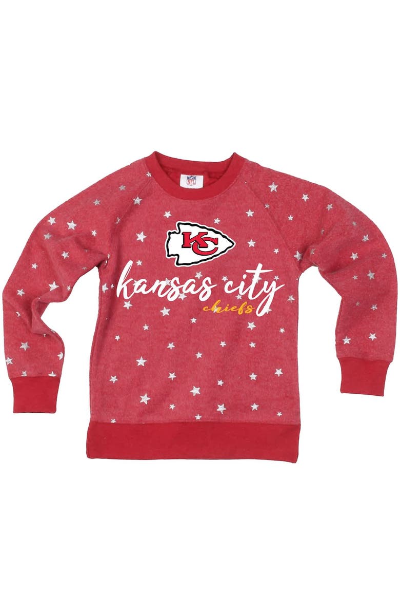 Wes & Willy Girls Youth Wes & Willy  Red Kansas City Chiefs Shimmer Star Reverse Fleece Pullover Sweatshirt, Alternate, color, 