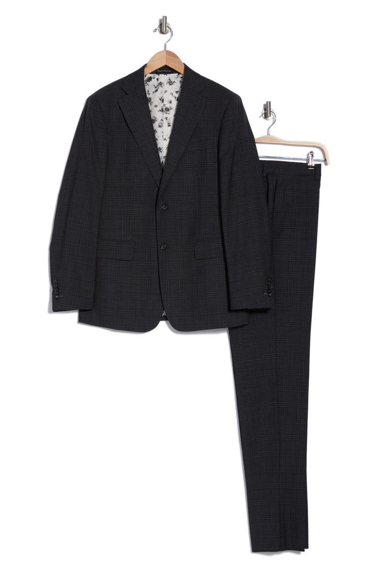 Plaid Trim Fit Notch Lapel Wool Blend Two-Piece Suit, Alternate, color, GREY