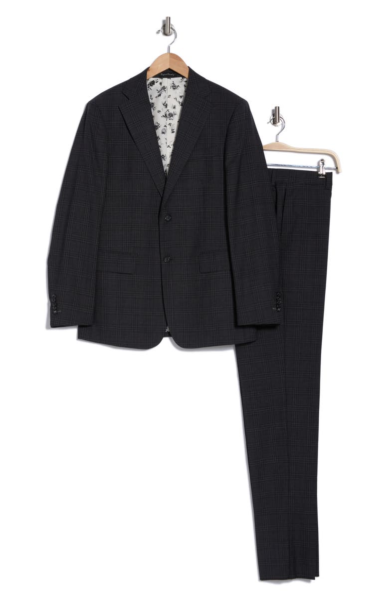 English Laundry Plaid Trim Fit Notch Lapel Wool Blend Two-Piece Suit, Alternate, color, Grey