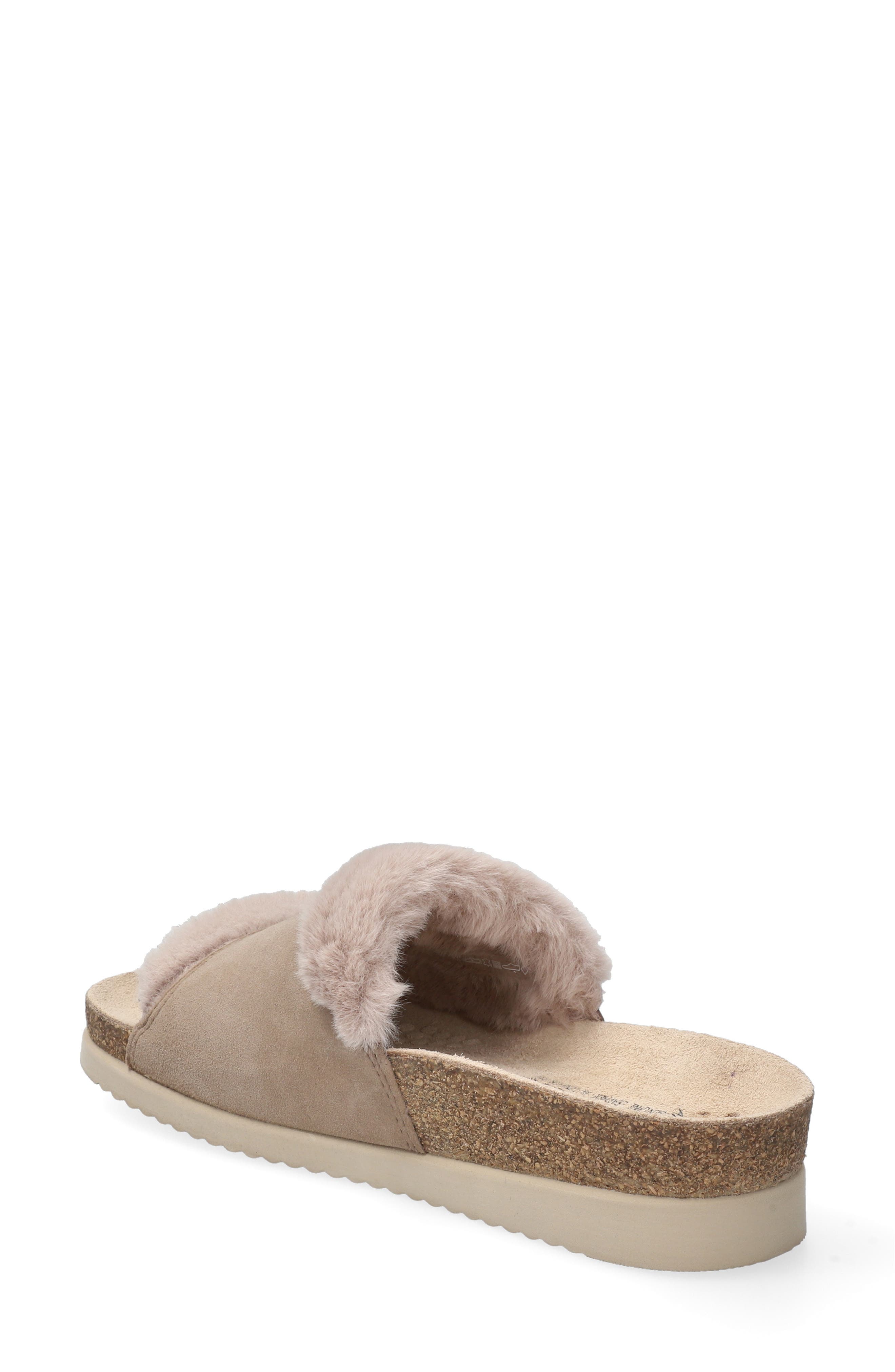 Mephisto Hemeline Faux Fur Slide Sandal, Alternate, color, Light Taupe