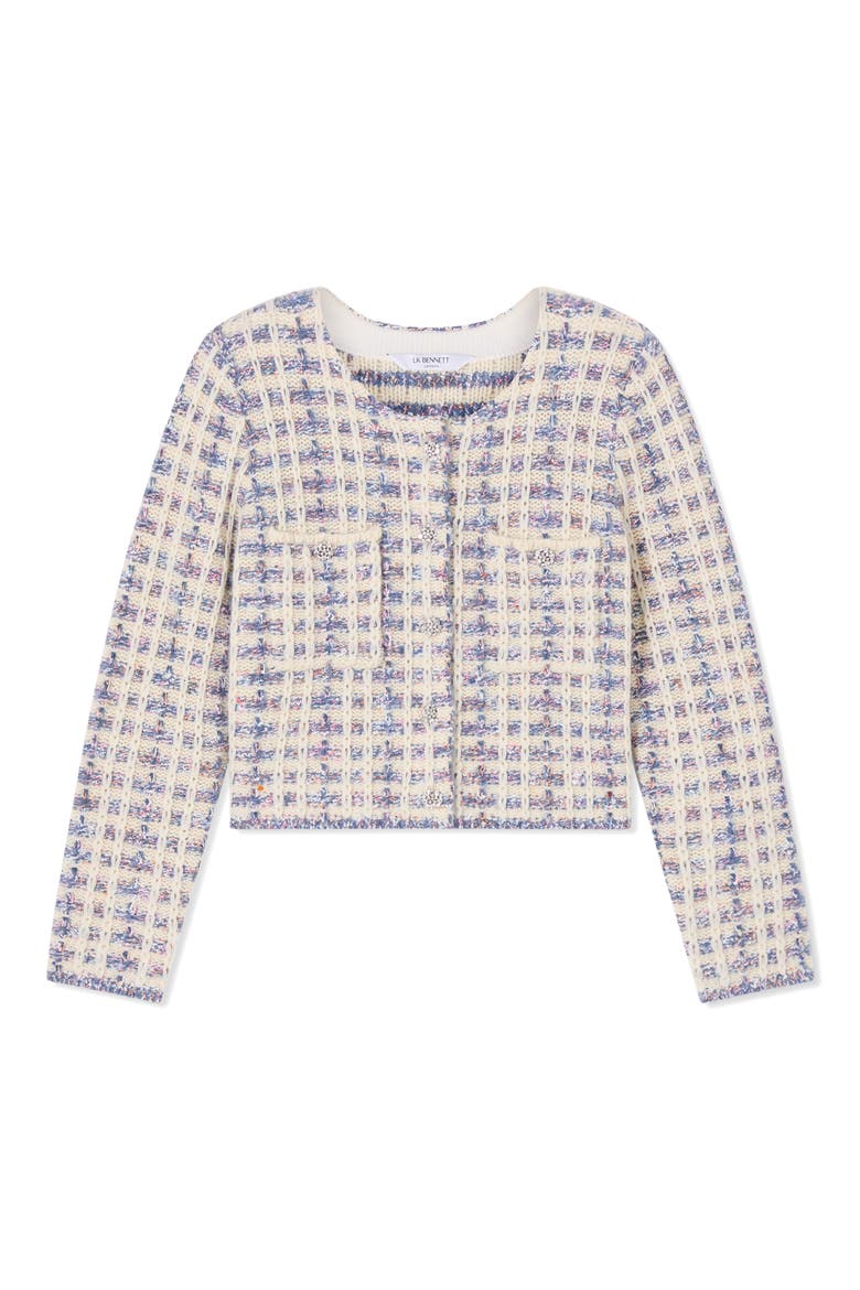 Millie Fluffy Tweed Cardigan, Alternate, color, IVORY MULTI