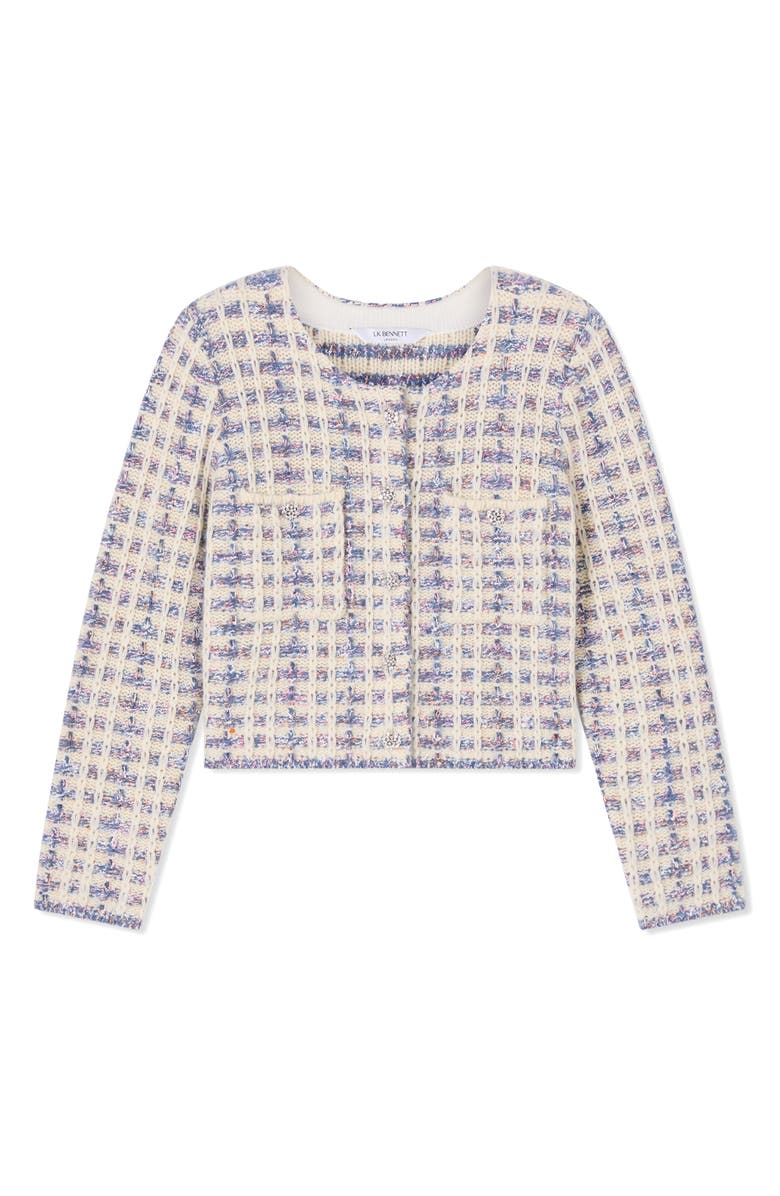 LK Bennett Millie Fluffy Tweed Cardigan, Alternate, color, Ivory Multi