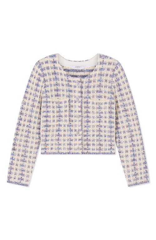 Lk Bennett Millie Fluffy Tweed Cardigan In Blue