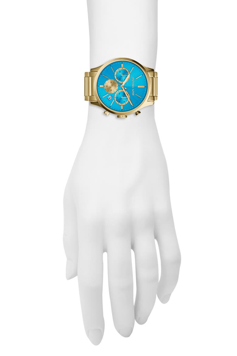 Michael Kors 'Bailey' Chronograph Bracelet Watch, 44mm, Alternate, color, GOLD/ TURQUOISE