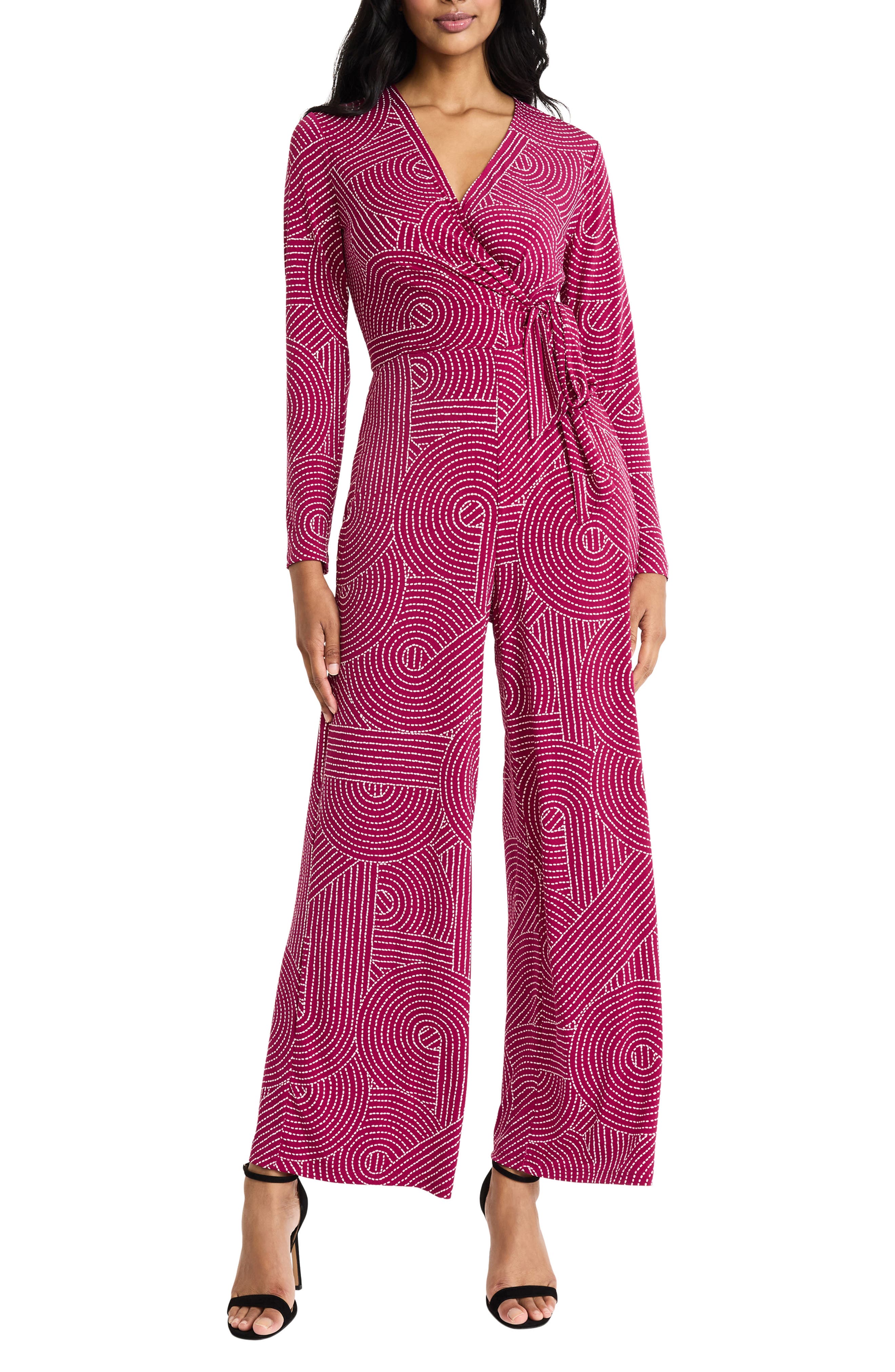 Maggy London Long Sleeve Faux Wrap Jumpsuit