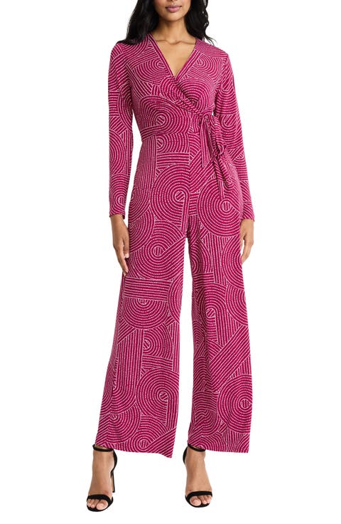 Long Sleeve Faux Wrap Jumpsuit